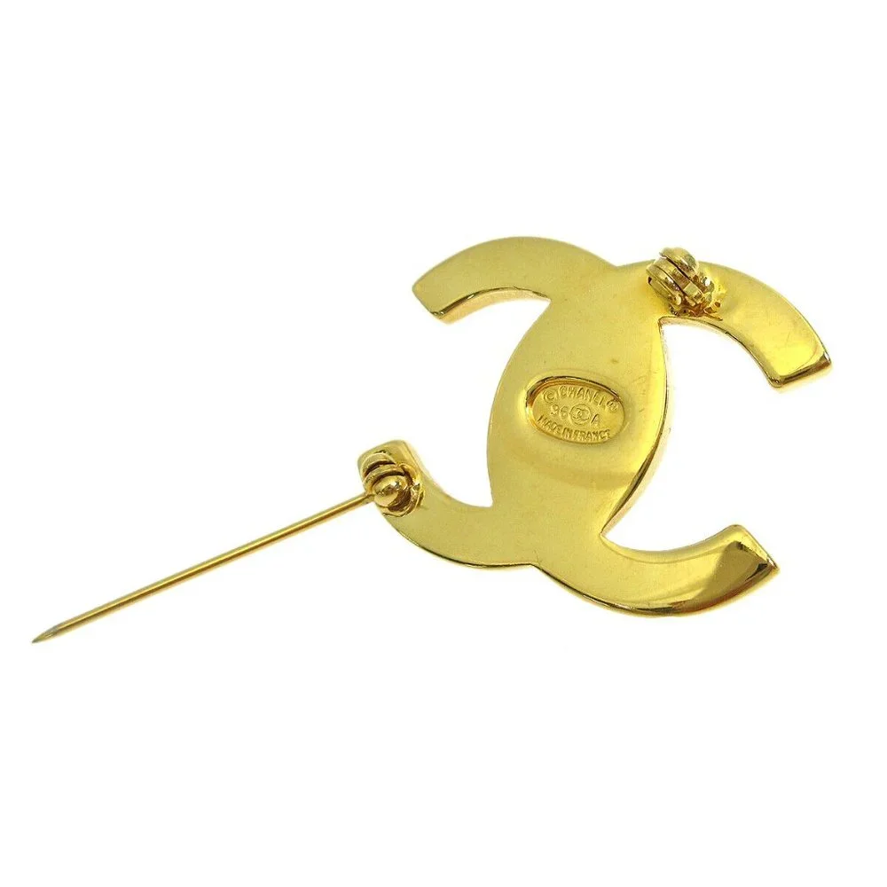 CHANEL CC Logos Turnlock Motif Brooch Pin Corsage Gold